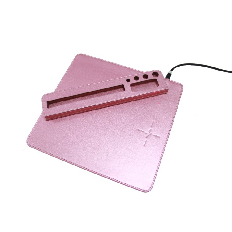 Smart Pink Fashion Wireless Charging Mouse Pad Custom Logo Pu Leather Multifunction