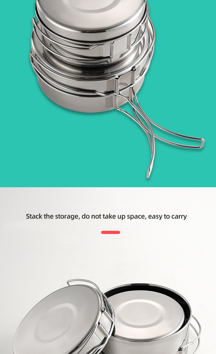 Multifunction 4 Pieces Outdoor Cookware Set Stainless Steel Titanium Pots