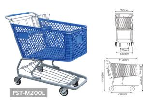 Quality PST-M200L Plastic Sumarket shopping Trolley with Four Wheels Plastic Shopping Cart wholesale