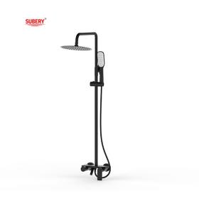 Quality Matt Black Brass Bath Shower Faucets Thermostatic Temperature Adjustable wholesale