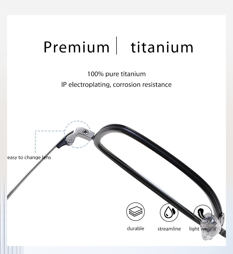 Men'S Black Acetate Glasses Optical Titanium Simple Design OEM