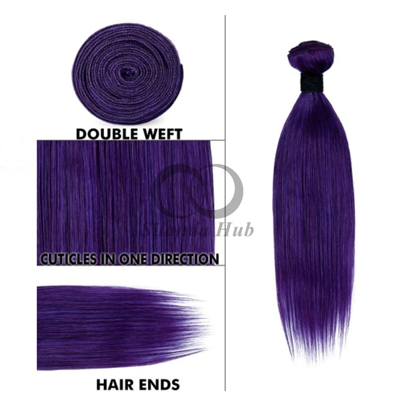 Purple Straight Remy Human Hair Bundles Sew In Weave Bundles Brazilian Bundle Deals