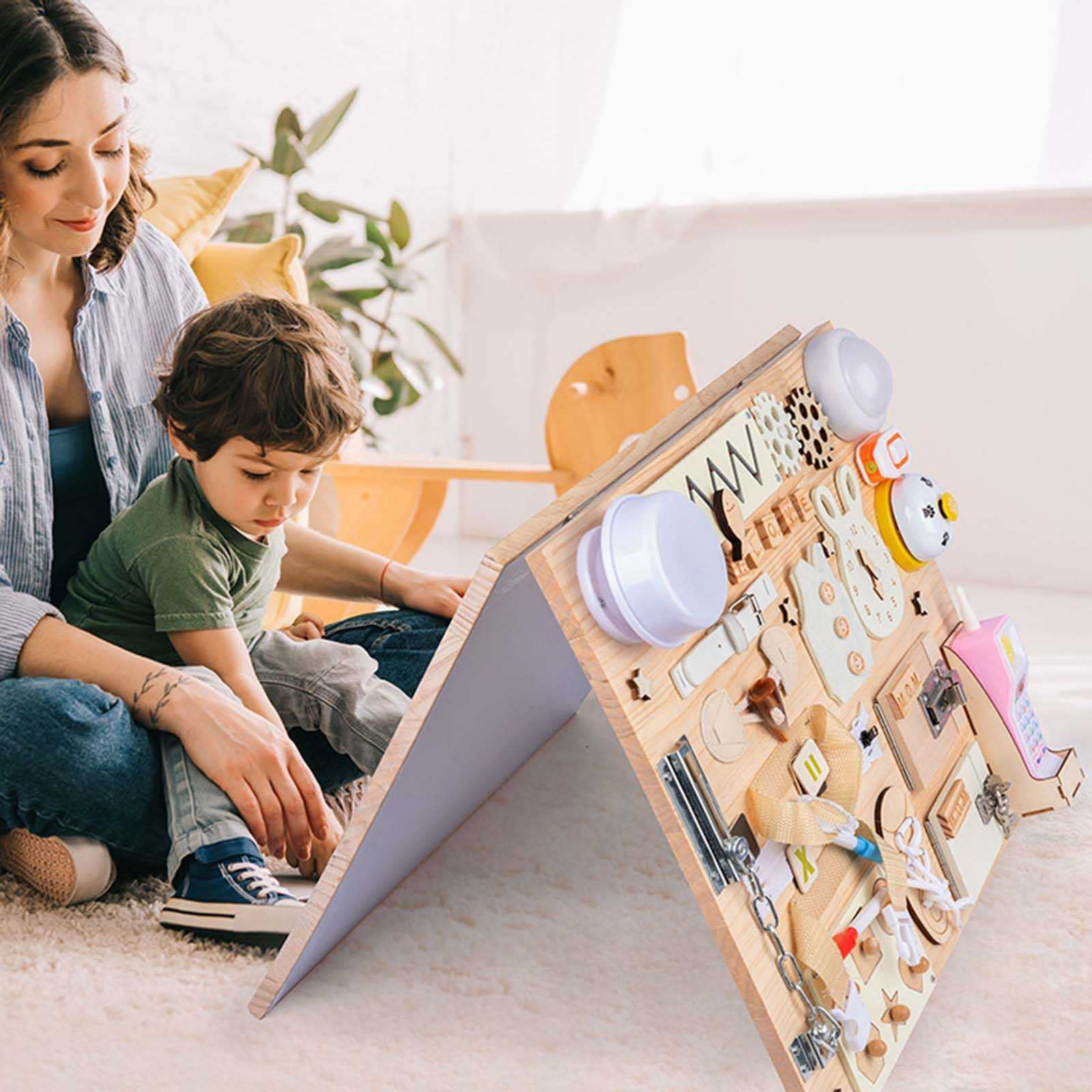 Basic Life Skills Activities Wooden Montessori Busy Board for Toddlers Picture Shown