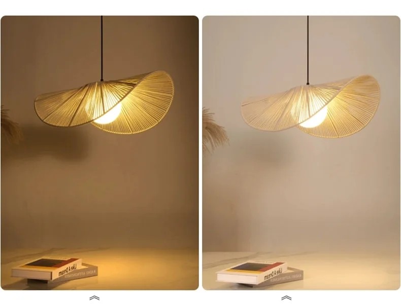 Nordic Vintage Wabi Sabi CottonRope Straw Hat Led Pendant Lights(WH-AP-578)