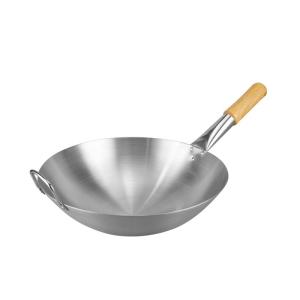 Quality Restaurant Hotel Steel Kitchen Wok Pan With Wooden Handle Stainless Steel 201 Wok wholesale