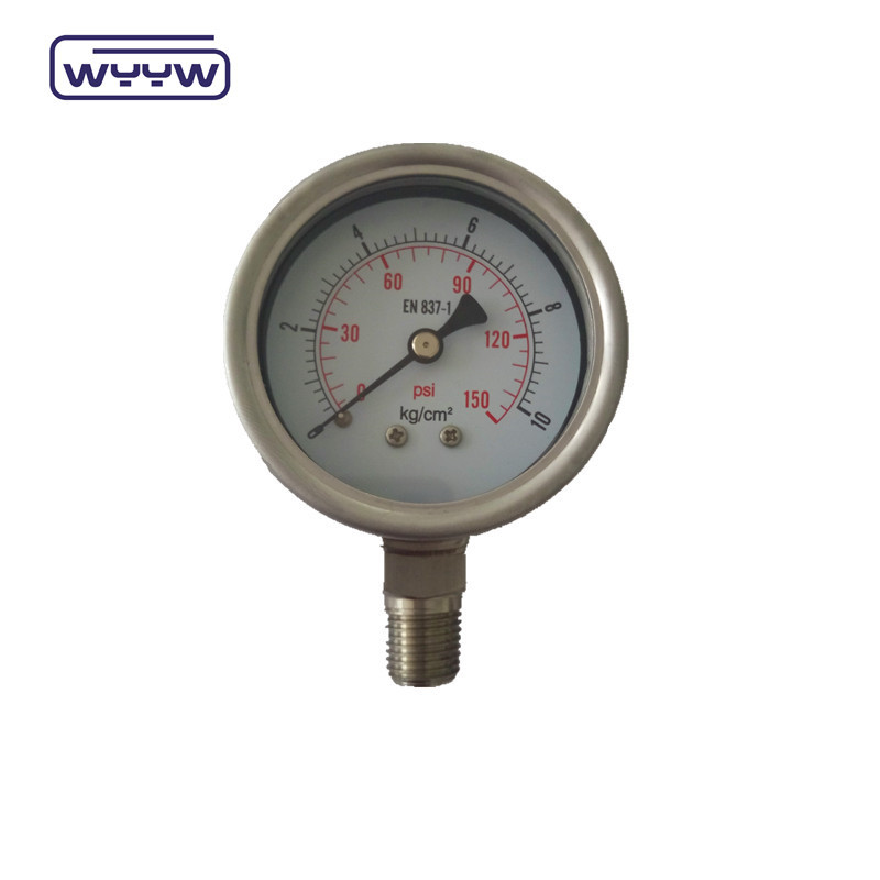 Acrylic Window Laser Welding Liquid Filled Pressure Gauge With Stainless Steel Bourdon Tube