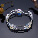 2.6in 0.38oz Square Crystal Bracelet 3 Layer Synthetic Slider Silver Bracelet