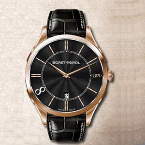Quality Large Face Round Classic Automatic Watch Stainless Steel With Genuine Leather Band wholesale