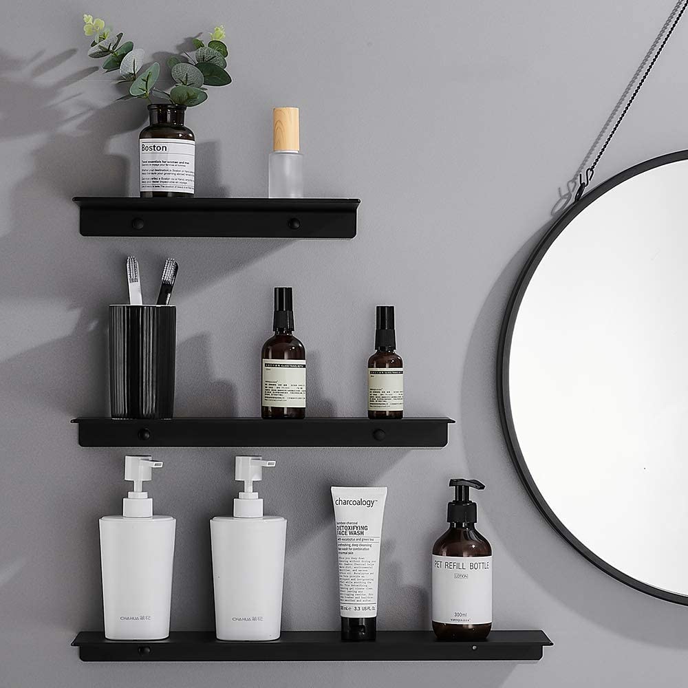Black Wall Mounted Single-side Bracket Shelves Rack Storage Display Stand for Bathroom