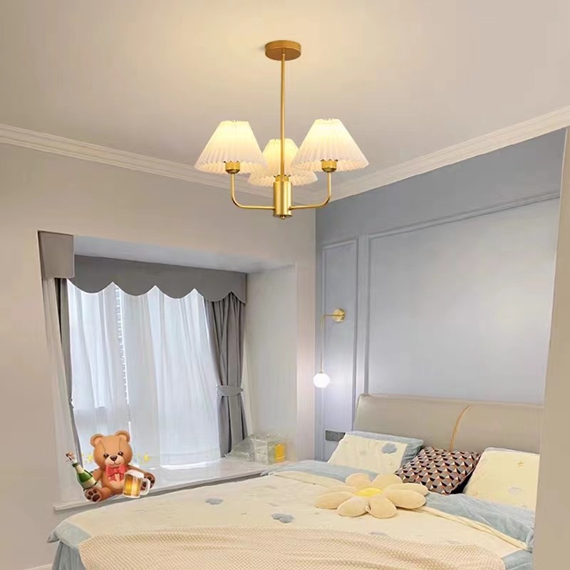 Modern Copper Chandeliers White Cloth Lampshade Gold Chandelier(WH-AP-581)