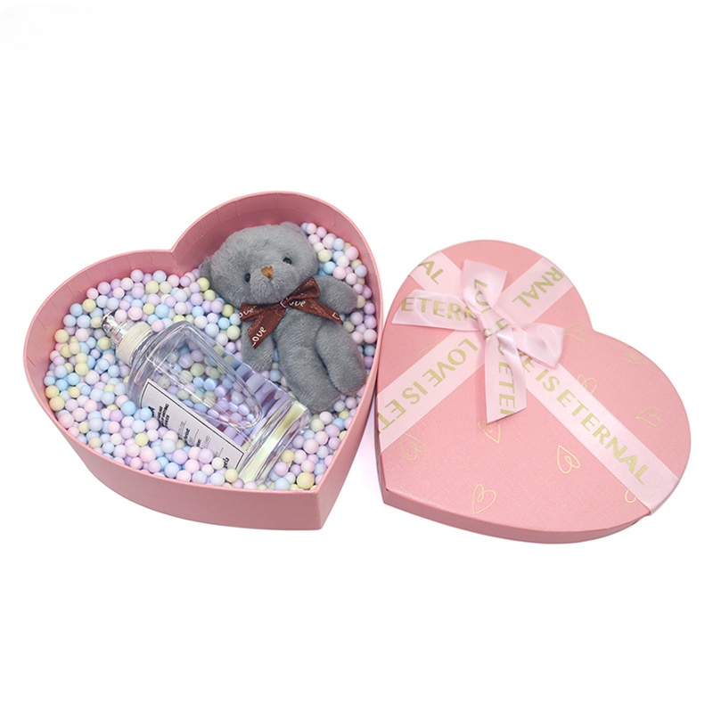 Custom 2024 Valentine's Day Luxury Gift Box With Bow Ribbon Heart Shaped Pink Paper
