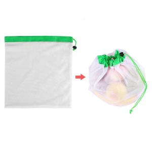 Quality Reusable Eco Friendly Mesh Kitchen Fruits and Food Storage Bags Produce Black Rope Mesh Bags White Premium Polyester wholesale