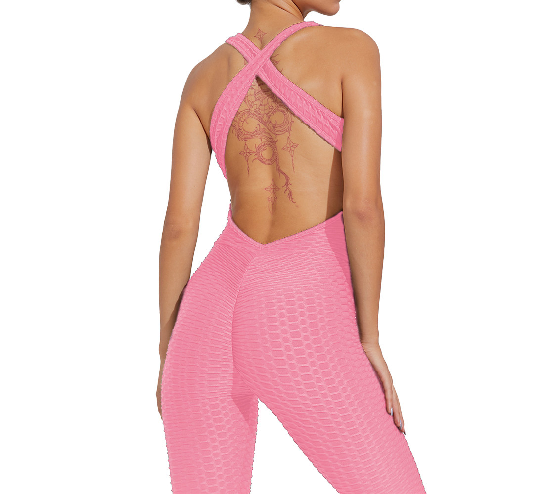 Pink Yoga One Piece Jumpsuit Yoga Activewear Set Plus Size