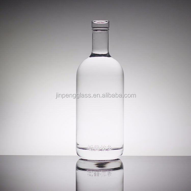 Crystal Flint Glass 750ml Round Vodka Glass Bottles with Glass Collar Manufacturers