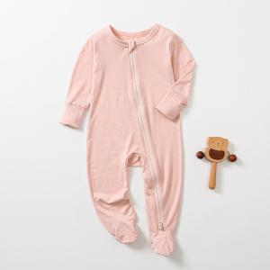 Quality Custom bamboo pajamas baby romper with feet zipper pajamas sleepwear onesie organic bamboo baby clothes baby zipper romper wholesale