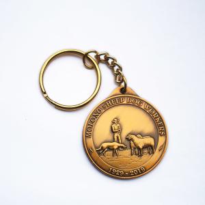 Quality Round Zinc Alloy Vintage Metal Key Chains Antique Gold Commemorative Keychain wholesale