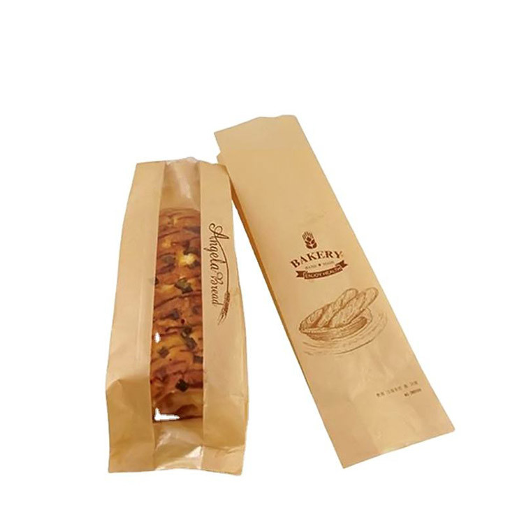 Kuaima FSC Greaseproof Bakery Kraft Bread Paper Bag Pouch With Clear Window