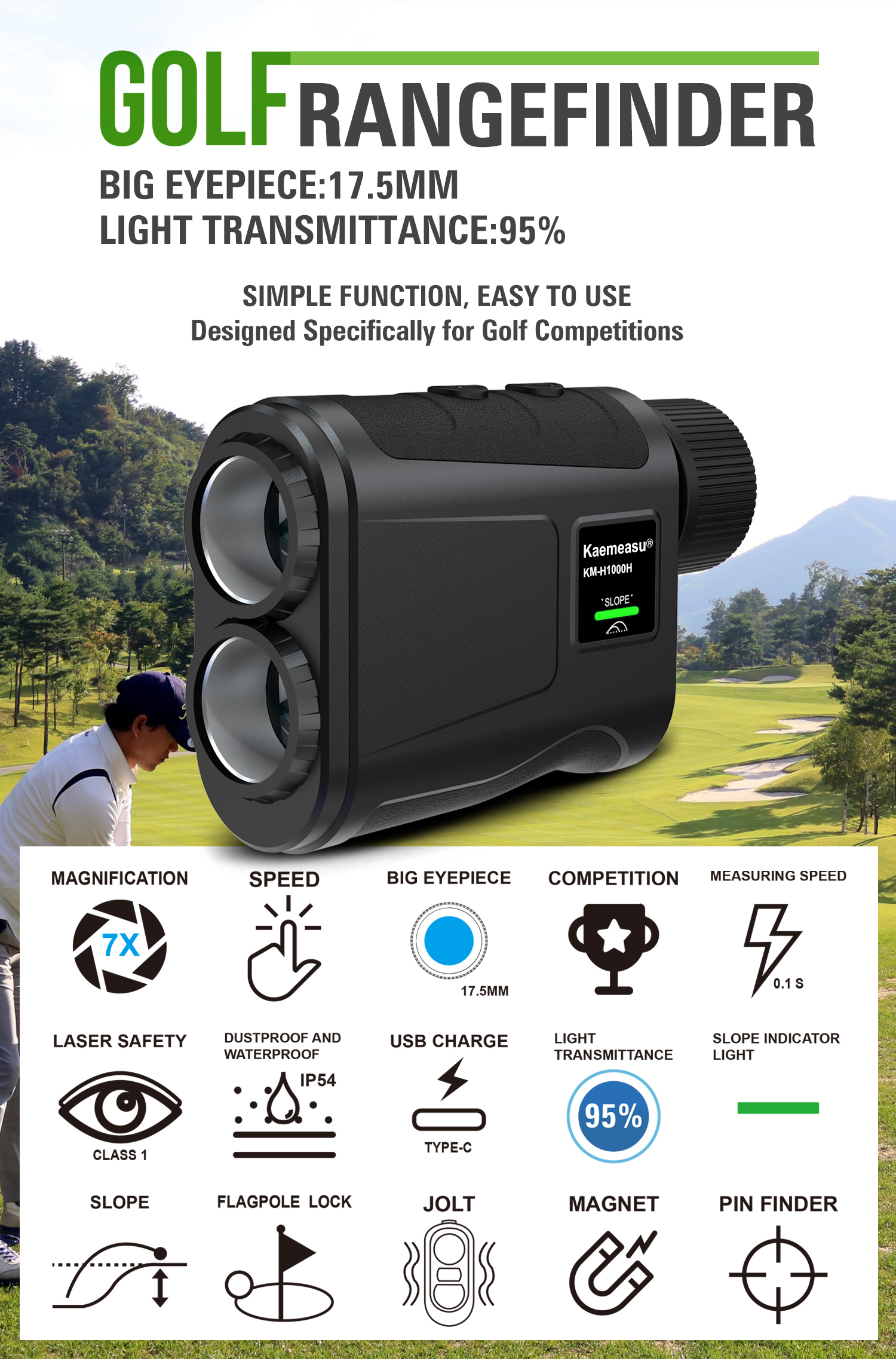 H 1500m Telescope for Golf Slope Function Long Distance Range Rangefinder 7x Rangefinder Golf Scope