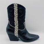 SGS ROHS Womens Leather Dress Boots Soft Nappa Leather Black Crocodile Print