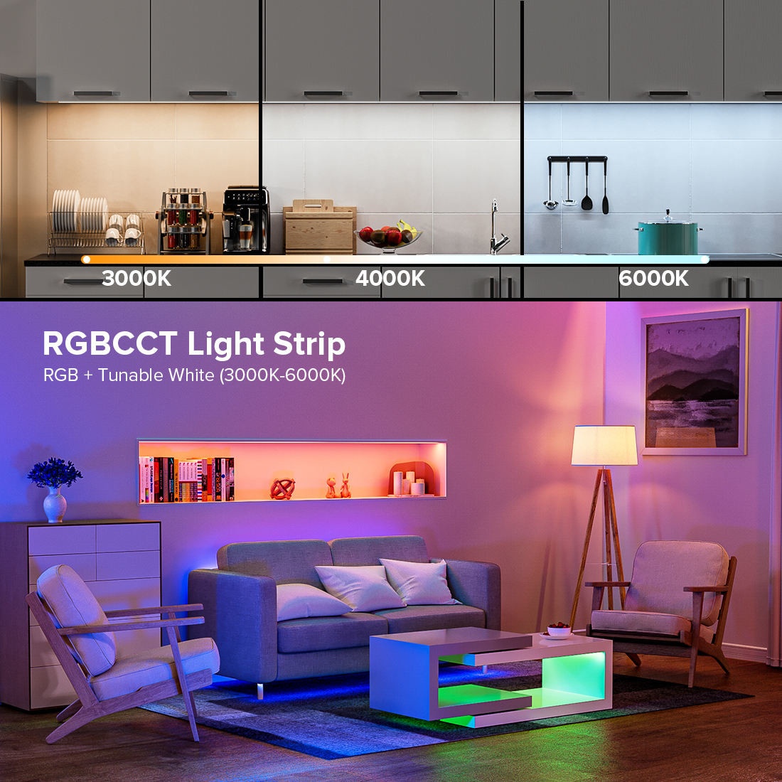 Bright 5M RGBCCT COB LED Strip Lights 21W 840LEDs DC 24V