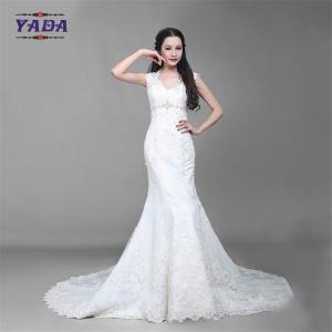 Quality Fashion v neck tulle handmade embroidery bride white beaded mermaid wedding dresses wholesale