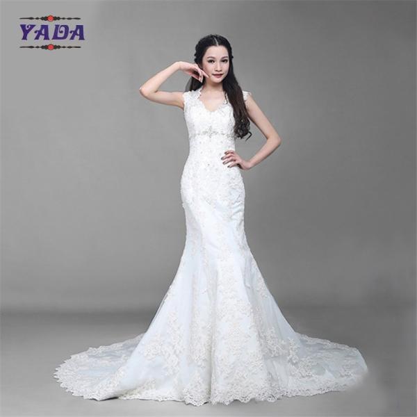 Fashion v neck tulle handmade embroidery bride white beaded mermaid wedding