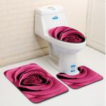 Rose Pattern Toilet Mat Set Polyester Fiber Toilet Lid Cover Set