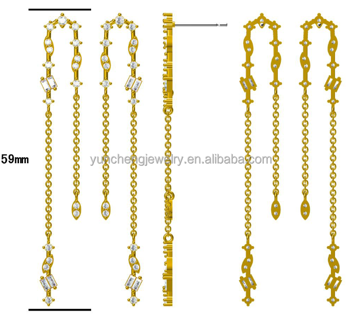 2024 Brazilian Gold Plating Drop Chain Earrings Women 925 Sterling Silver Earrings