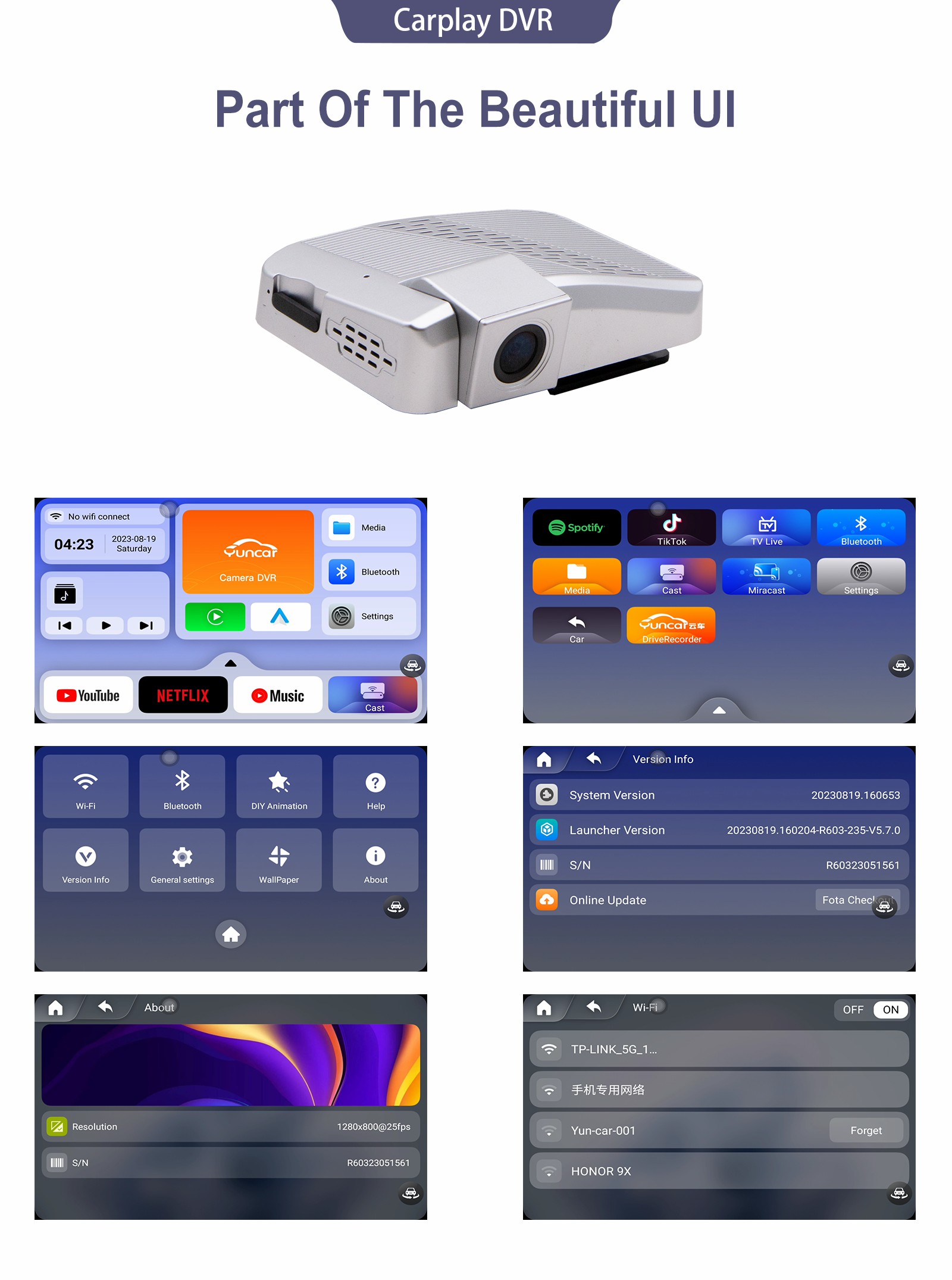 DVR Navigatior Android Carplay Android Auto 1080P WIFI Loop Record Phone APP Car Dash Cam