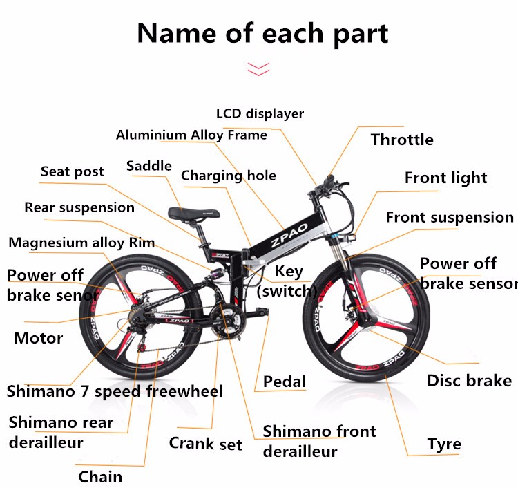 Disc Brake Folding Mountain Electric Bike Full Suspension 21 Speed 26 Inch Wheel