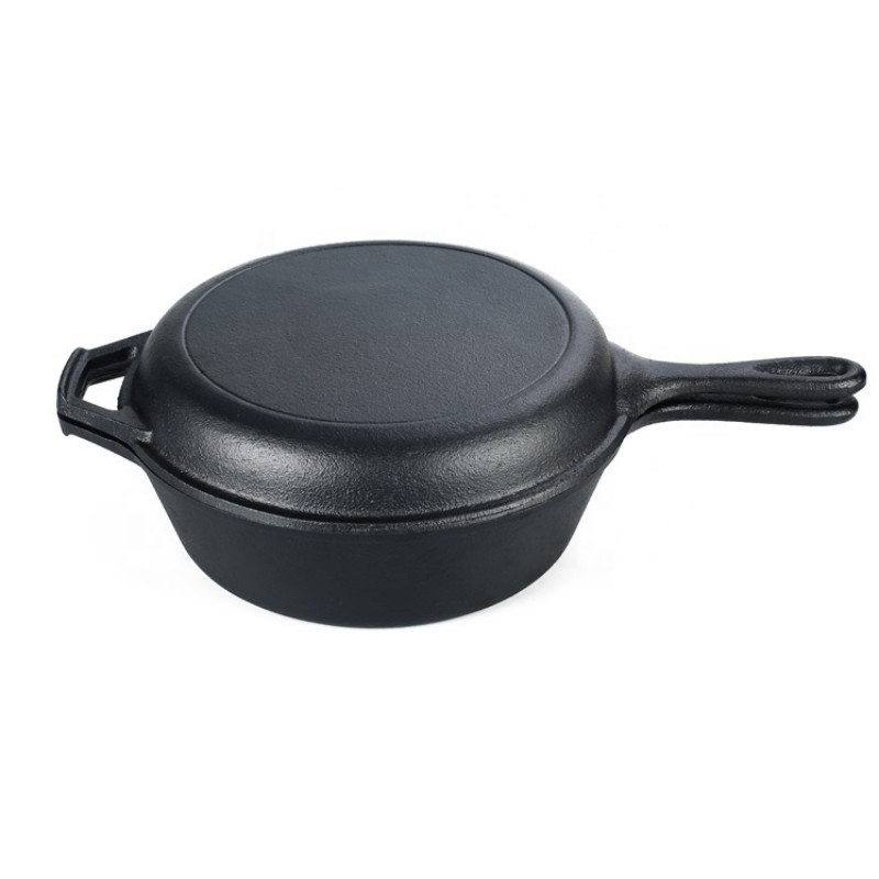 2 In 1 Cast Iron Skillet Pan Enamel Coated 3.2 Quart Cast Iron Skillet Casserole