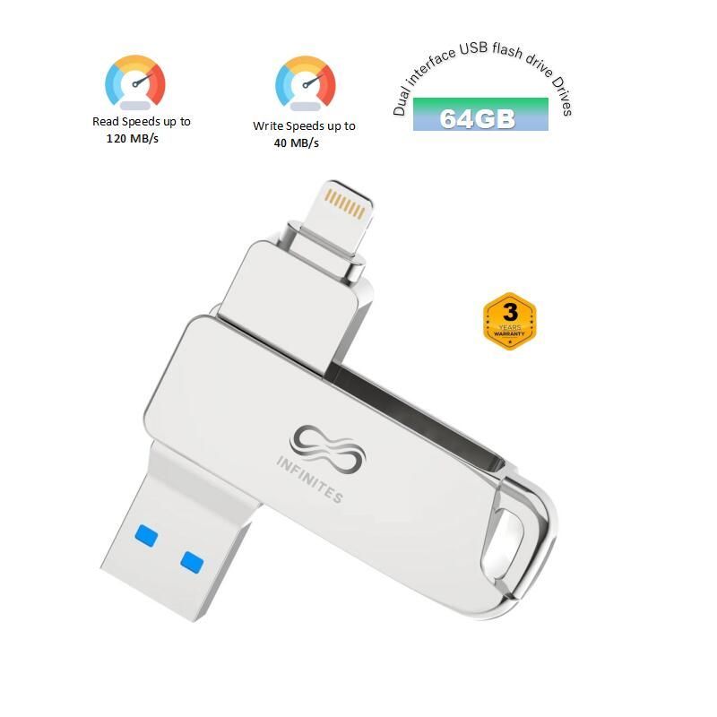 Infinites Dual Interface USB Drive USB C+USB3.2 Equipped with USB C/Type-C Interface and USB a/USB 3.2 High-Speed Interfac 128GB