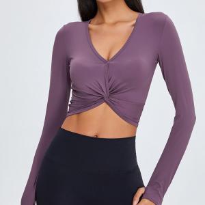 Quality Sexy Kink V Neck Workout Tops Exposed Nude Ladies Sports Top wholesale