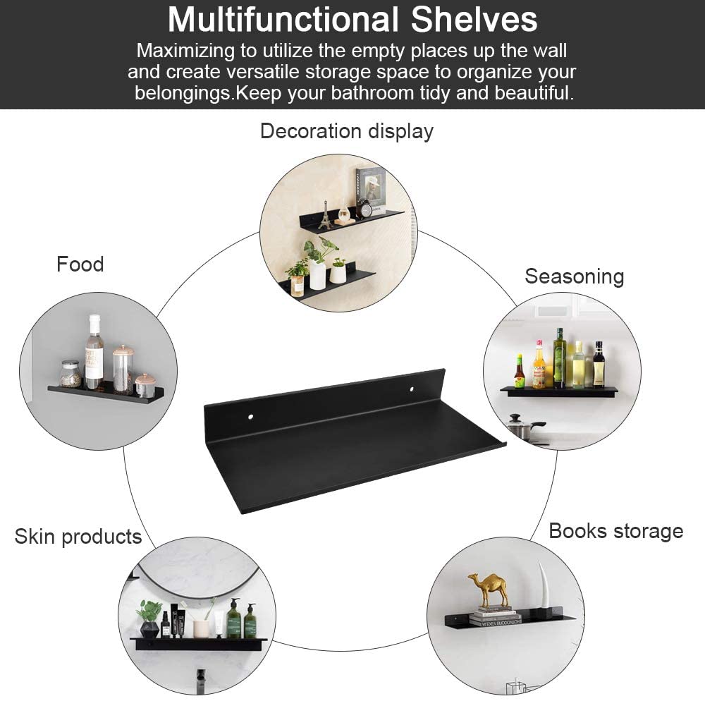 Black Wall Mounted Single-side Bracket Shelves Rack Storage Display Stand for Bathroom
