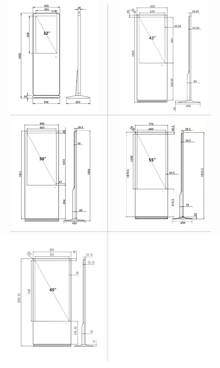 32 - 65 Inch Lcd Display Digtal Advertising Equipments Floor Standing LCD Advertising Player