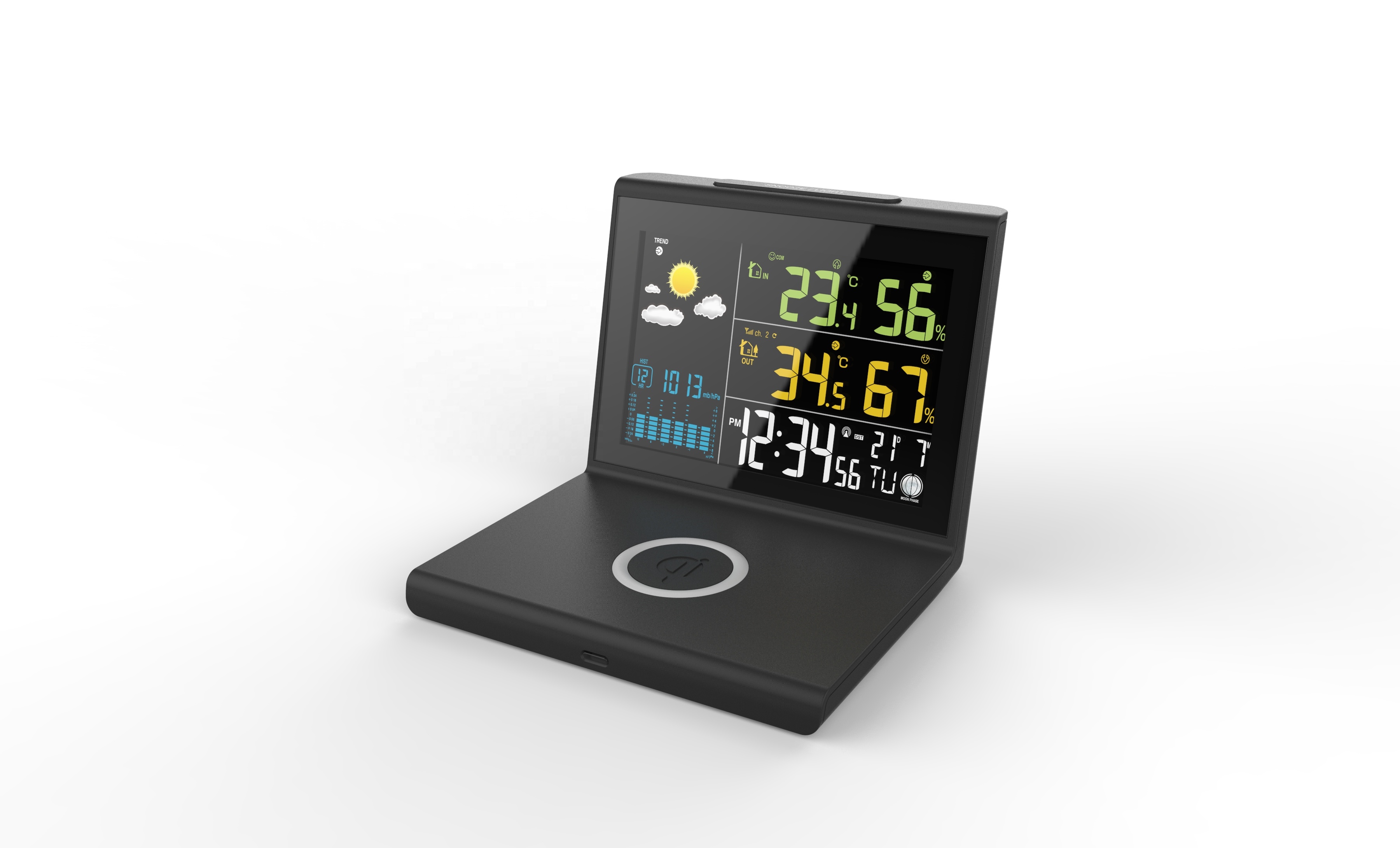 CE Indoor Outdoor Thermometer Wireless QI LCD Digital Weather Clock
