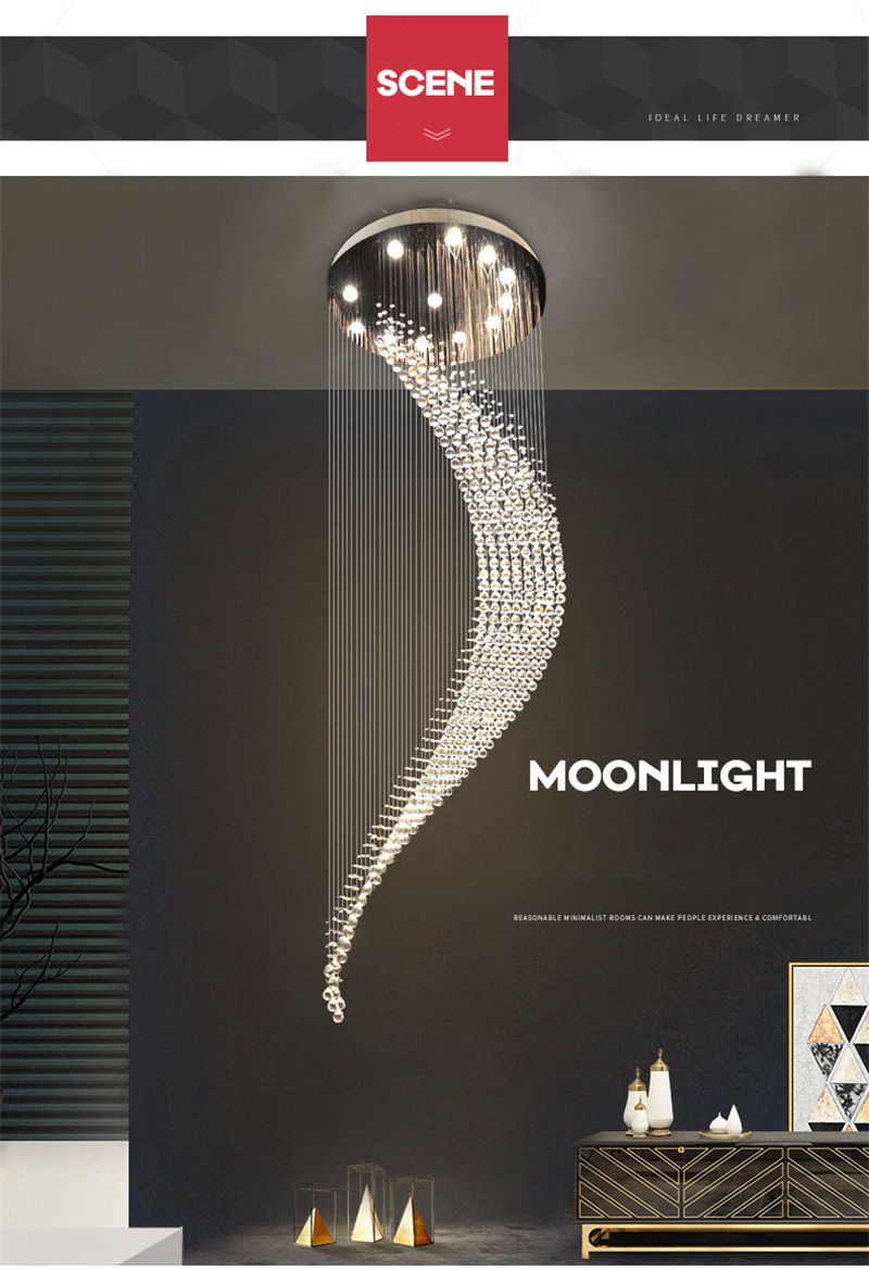 Crystal Modern Chandelier Single Spiral Ladder Foyer Chandelier crystal led pendant lights(WH-NC-34)