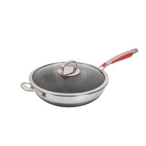 Quality Wholesale Honeycomb Non Stick Fry Pan Cooking Pot 18/10 Stainless Steel Wok Pan With Glass Cover wholesale