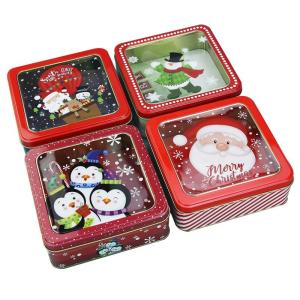 Quality Wholesale Popcorn Tins Square Tin Box with PVC Window Printed Holiday Boston Tins wholesale