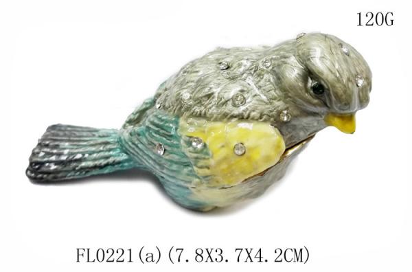 Bird jeweled trinket box enamel rhinestone bird jewelry box container bird