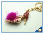Rhinestone High Heeled Shoes Connecting Metal Key Chain Metal Charm Pendant