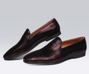 Quality Brown Italian Leather Loafers Mens Woven Leather Loafers with Wave Pattern wholesale
