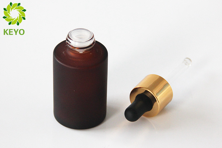 Round Amber Color Glass Foundation Bottle 30ml With Golden Plastic Dropper