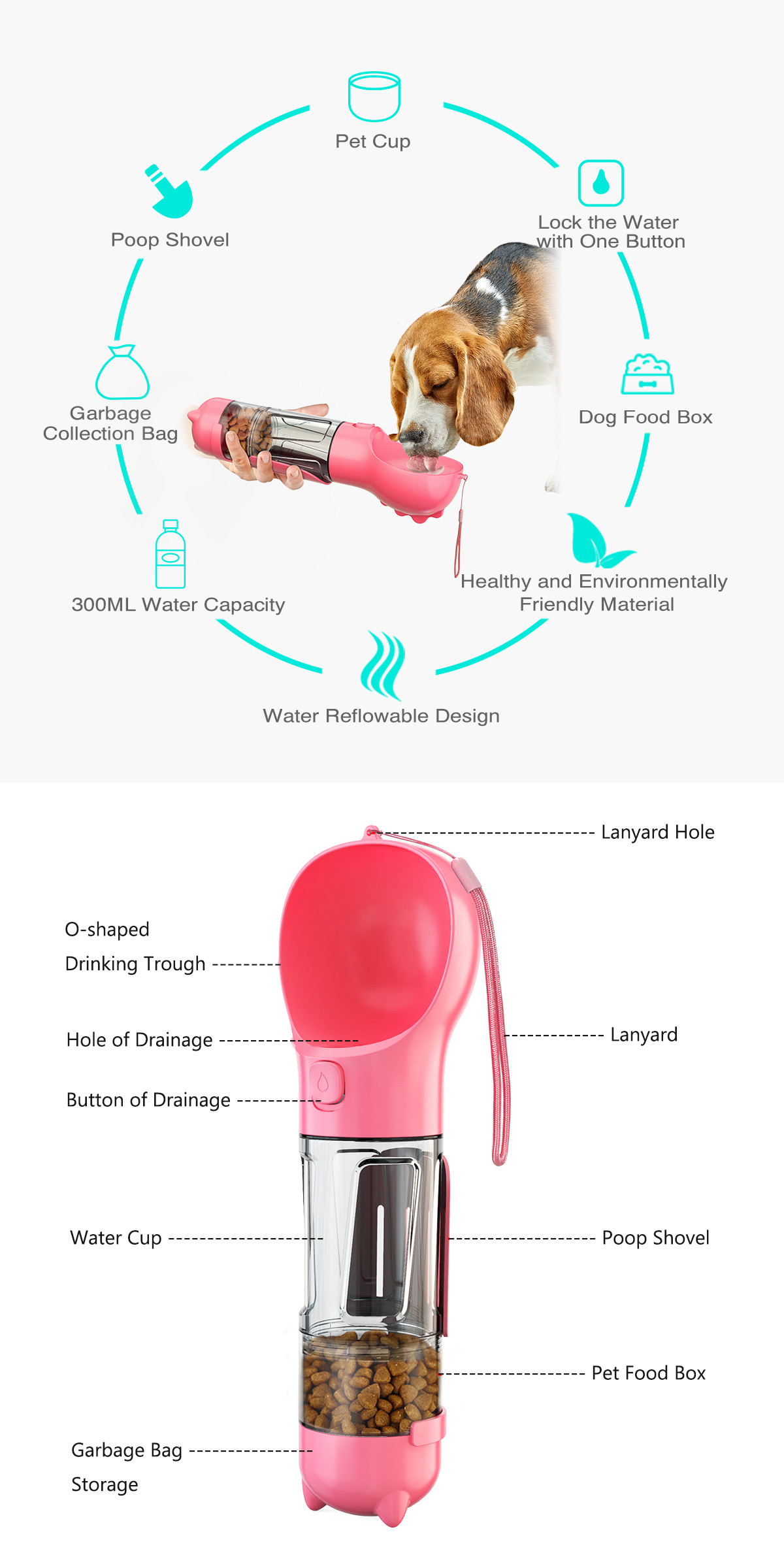 Large Capacity Disassembled Automatic Pet Feeders 4 In 1 Water Bottle