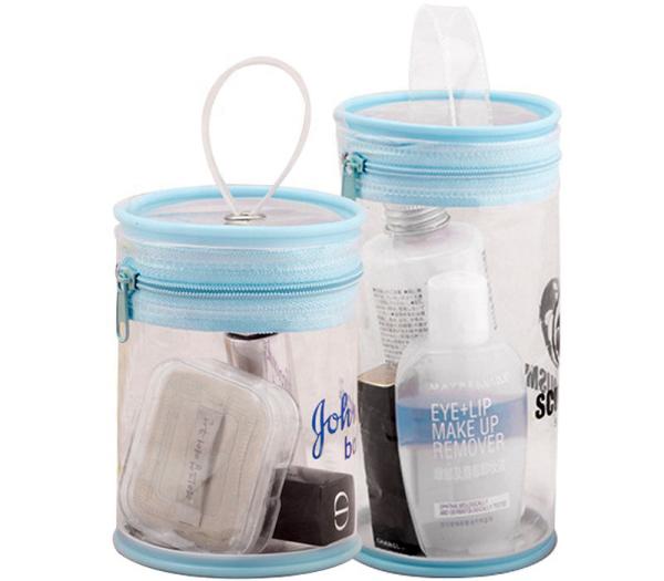 7P AZO free Clear Cylinder Bag , ISO9001 125mm Cylinder Cosmetic Bag PVC With