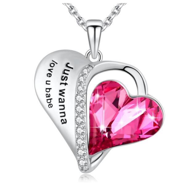 Elegant Women Sterling Silver Pendant Necklace With Hypoallergenic Austrian