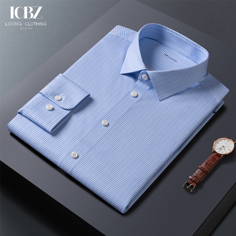 LCBZ Custom Embroidered Men's Shirts No Iron White Cotton Long Sleeve Business Attire