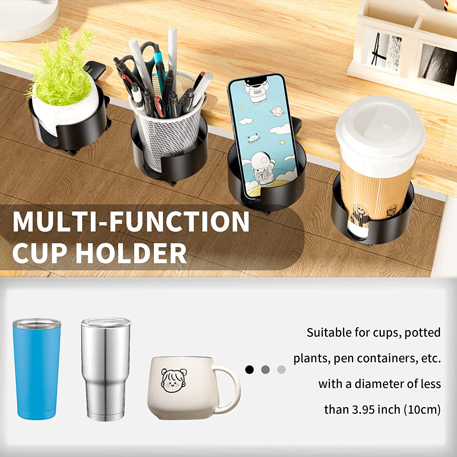 Anti-Spill Desk Cup Holder Durable Metal for Water Bottles and Pencil Pen Storage