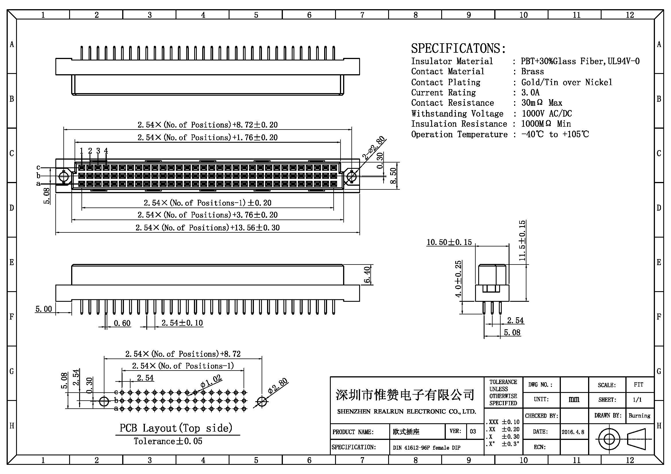 Two Row DIN 41612 Connector Female Straight For Displays / Digital Camera