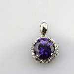 Fine Silver Jewelry Round Amethyst Cubic Zircon Pendant Necklace (PSJ0413)